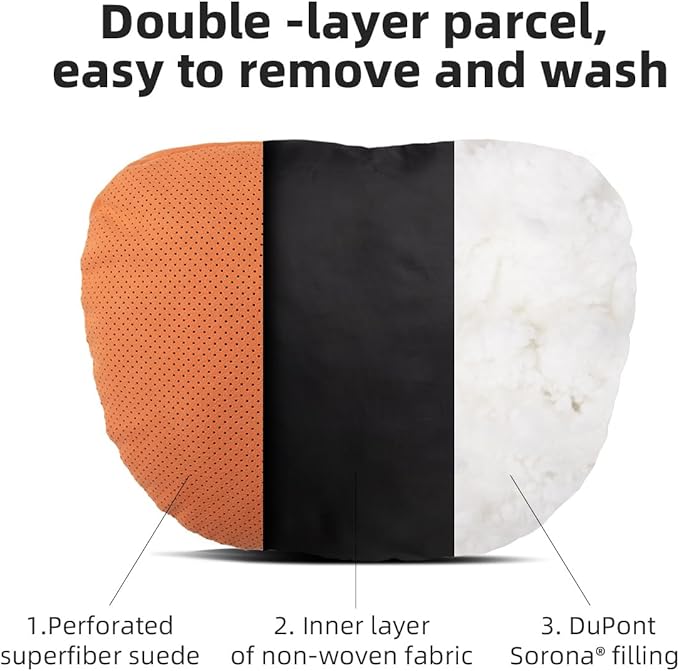 2 Pcs Car Headrest Neck Pillow for Driving,Universal Premium Suede Leather Soft and Comfortable Headrest,Two Gears of Height Adjustment Car Seat Headrest Pillow Car Interior Accessories
