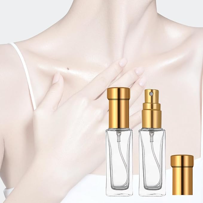 8PCS 10ml Perfume Spray Bottle, Mini Portable Travel Glass Square Spray Bottle, Small Fine Mist Sprayer, Refillable Atomizer, Sample Spray Bottle (Gold, 10ml)