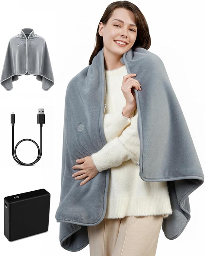 Cordless Heated Blanket with Battery Pack,Battery Powered Carbon Fiber Electric Heated Throw, Machine Washable, Long-Lasting for Home, Camping, Travel, Office