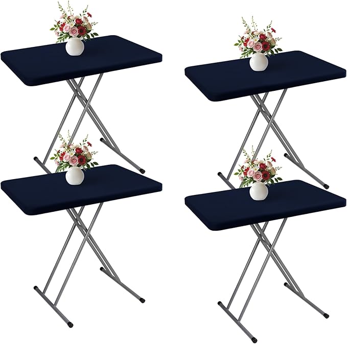 Wolkemer 4 Pack Navy Blue Fitted Tablecloth 20x30 Inch Rectangle Elastic Edges Table Cloth, Spandex Stretch Table Cover with Machine Washable Fabric for Wedding Party Picnic Dining Indoor Outdoor