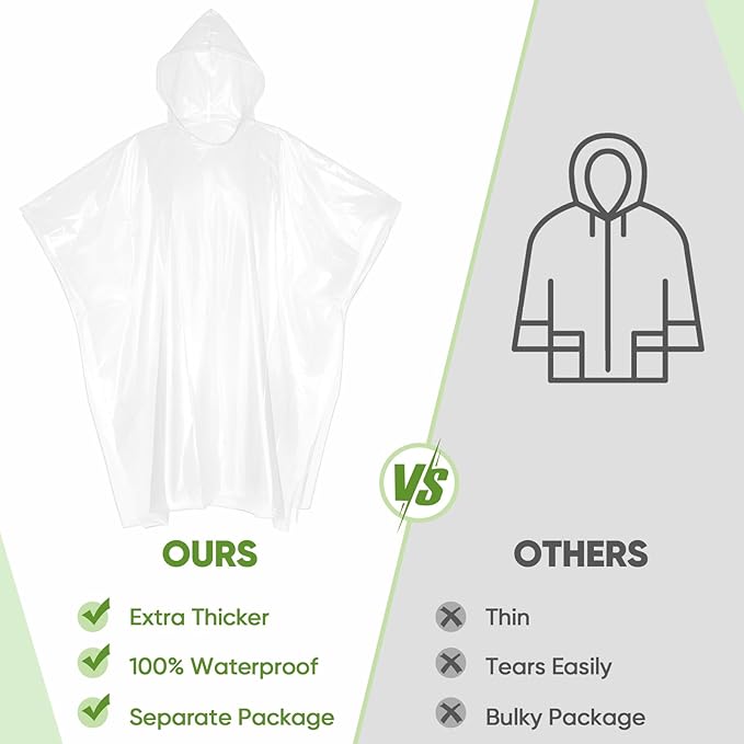 APEXUP Disposable Rain Ponchos for Adults, 5PK/10PK/50PK Emergency Rain Poncho for Camping Hiking Travelling