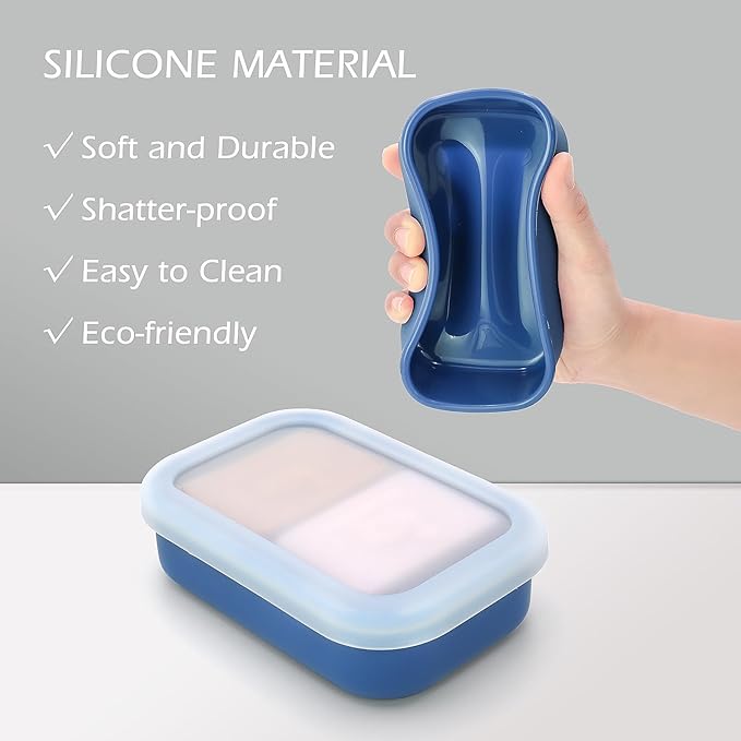 AIDIMMING Large Silicone Travel Soap Case,Clear Lid Leak-Proof Shampoo Bar Holder for Kitsch Shampoo & Conditioner Bar Set, Drain Tray Soap Container for Large Soap Bars, Gym Camping Bathroom, Blue