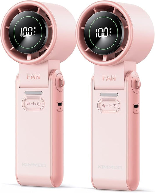 KIMMOO 2 Pack Pink Portable Handheld Turbo Fan-100 Speeds,Powerful 20000 RPM, 12Hrs Cooling, USB Rechargeable Mini Hand Held Personal Fan for Travel Makeup Outdoor Indoor