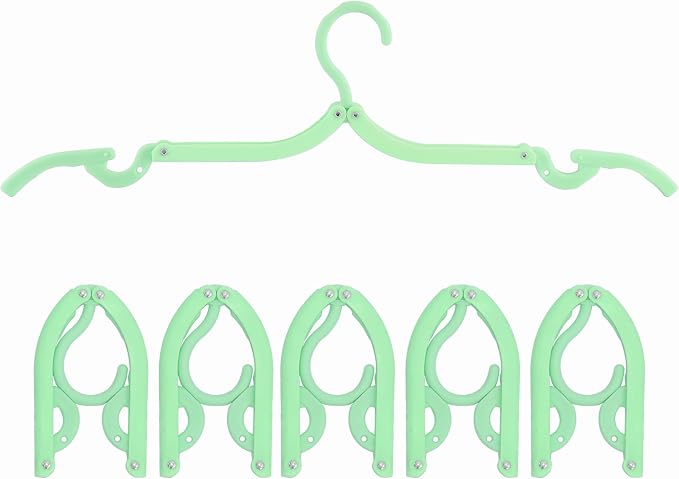 6PCS Portable Folding Clothes Hangers Clothes Drying Rack for Travel (Green)