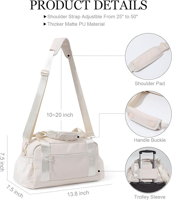 Bucosd Small Gym Bag for Women, Mini Crossbody Gym Duffle Bag with Wet Compartment, Carry on Gym Tote Bag for Workout Dance Sport Travel (Medium-Beige)