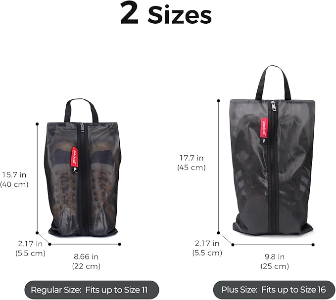 pack all Shoe Bag for Travel, Water-Resistant Shoe Pouch for Gym, Odor-Resistant Soccer Cleats Bag for Sport (Black, 2-Pack)