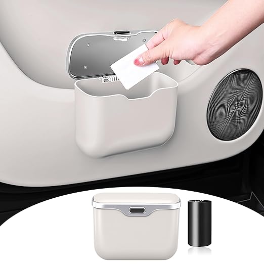 HOLDCY Car Trash Can, Waterproof Multi‑Functional Auto Trash Bin for Door/Console/Seat Back, Universal Vehicle Garbage Can for Car/Truck/SUV Drivers (White)
