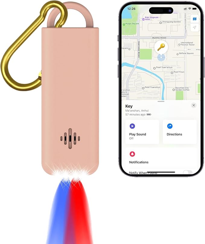 3-in-1 Personal Alarm with Apple Find My - 130dB Emergency Siren, LED Strobe Flashlight, GPS Tracker Keychain for Women, Kids, Seniors - Real-Time Location, iOS Only