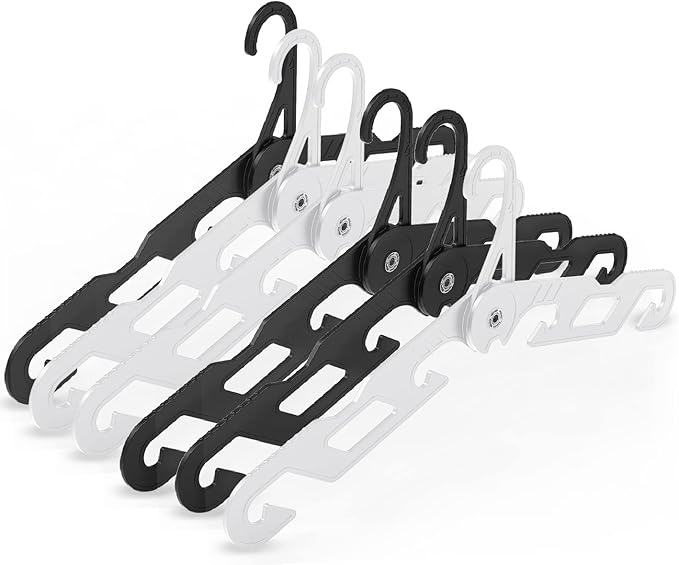Premium Travel Hangers, Portable Folding Clothes Hangers, Super Bearing Collapsible Hanger Foldable Clothes Drying Rack for Travel, Indoor and Outdoor Use(3 White + 3 Black)