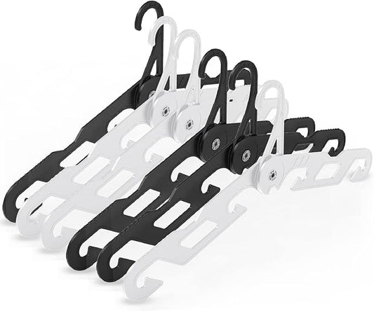 Premium Travel Hangers, Portable Folding Clothes Hangers, Super Bearing Collapsible Hanger Foldable Clothes Drying Rack for Travel, Indoor and Outdoor Use(3 White + 3 Black)
