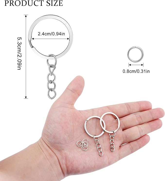 10Pcs Keychain Key Ring with Chain Bulk Split Key Chain,1.1 Inch Key Chains Parts with Open Jump Ring Connector for Jewelry Making Crafts (White K)