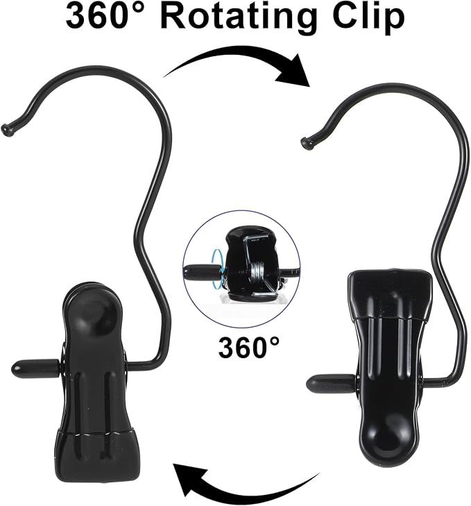 60 Pcs Boot Hangers Clips, Heavy Duty Laundry Hooks and Clothes Pins for Closet Organizer, Portable Space Saving for Travel, Hanging Pants, Jeans, Tall Boots, Towels, Socks, Hats, Black
