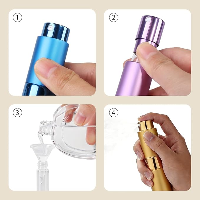 Travel Perfume Bottle, 7pcs Small Cologne Spray Atomizer, Refillable 10 ML Travel Size Empty Sprayer for Perfume Sample Container, Portable Fragrance Decant Dispenser