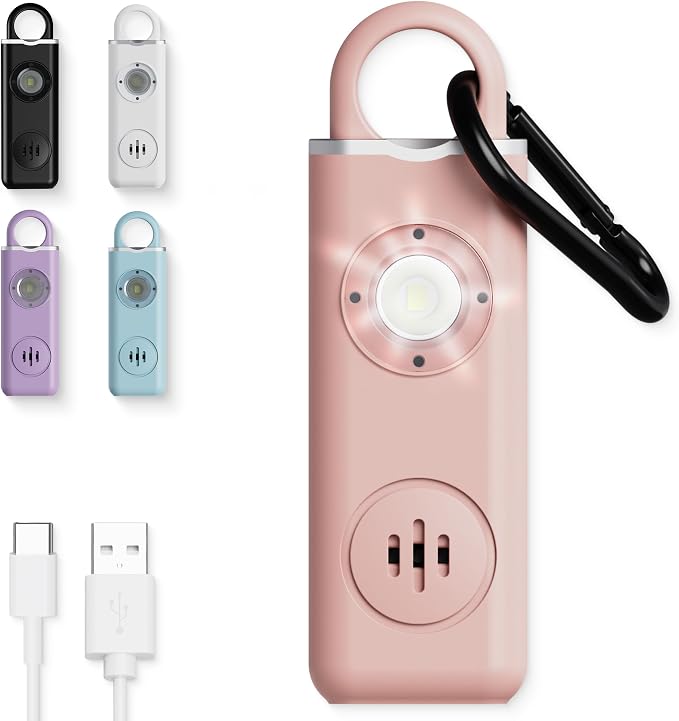 Personal Alarm for Women Safety - 130dB Loud Rechargeable Keychain Siren - LED Light, Carabiner Clip, Low Battery Alert, USB-C Charging TSA Safe Self Defense Alarm by Weten (Pink)