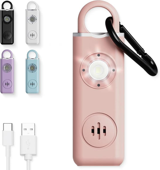 Personal Alarm for Women Safety - 130dB Loud Rechargeable Keychain Siren - LED Light, Carabiner Clip, Low Battery Alert, USB-C Charging TSA Safe Self Defense Alarm by Weten (Pink)