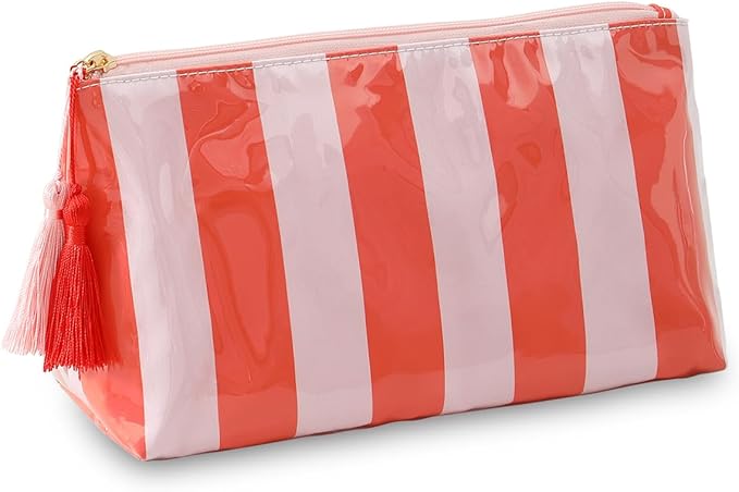 DYSHAYEN Makeup Bags for Purse,Small Clear Coated Cosmetic Bags for Women Girls, Waterproof Travel Organizer Zipper Pouch Beach Vacation Essentials (Pink-Orange)
