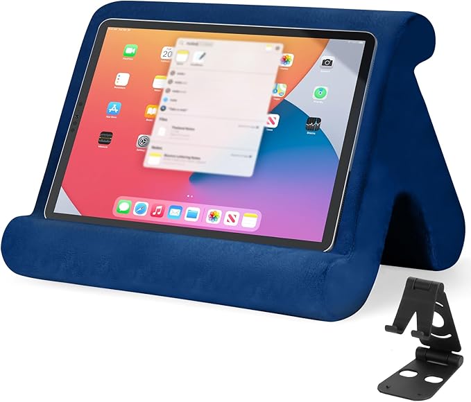 Universal Multi-Angle Tablet Stand Holder-Soft Pad Stand with black phone holder for Lap,Knee,Sofa and Bed,Compatible with iPad Pro 9.7,10.5,12.9 Air Mini 4 3,Kindle,Galaxy Tab,E-Reader (Navy Blue)