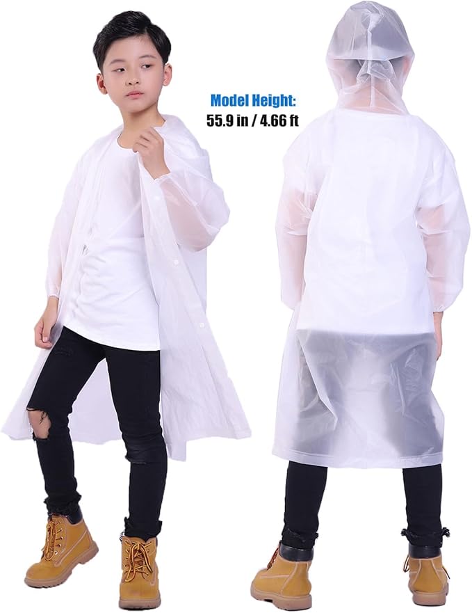 Kids Rain Jacket, 2 Pack Rain Ponchos for Kids - Reusable Raincoats for Boys and Girls Waterproof Outdoor Rain Gear