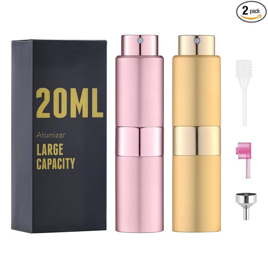 Cologne Travel Bottle 20ml - Large Size Perfume Atomizer Refillable for Men - Pocket Empty Fragrance Sprayer for Refill - 0.67oz Portable Twist Spray Sample Container for Purse Pink & Gold