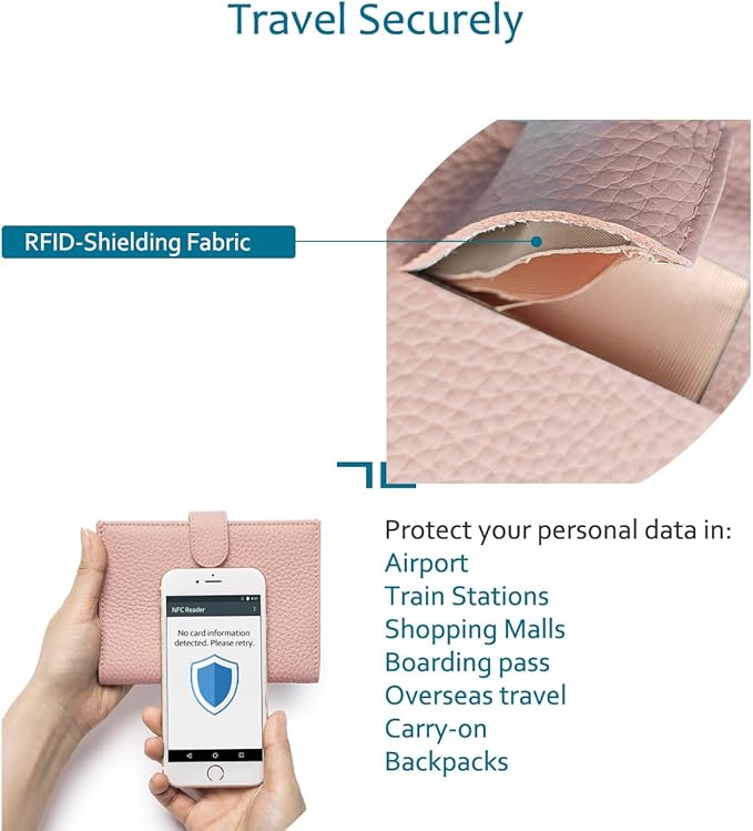 Leather RFID Slim Passport Holder for Travel Women – Passport Wallet for Men with Passport Cover & 3 Card Slots, Zippered Coin Pocket, Cash Holder – Travel Organizer Gift Ready(Pink)