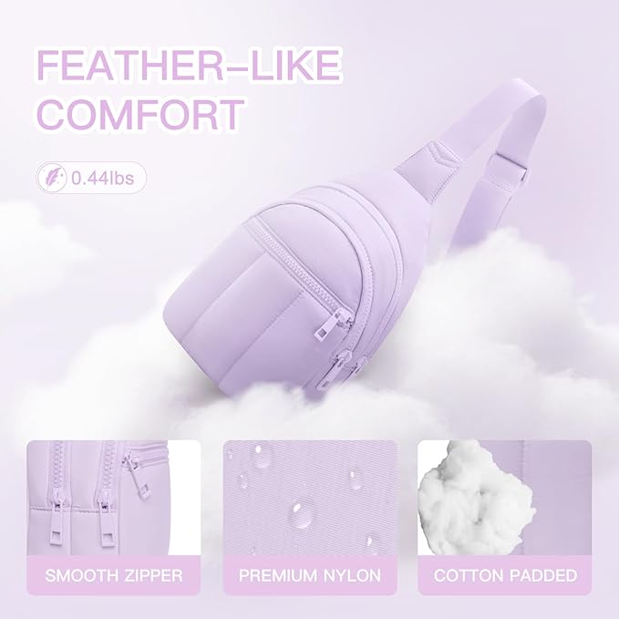 Viverte Quilted Puffer Crossbody Bags for Girls Gifts for Teen Girls Sling Bag Lightweight Cross Body Bubble Purse Shoulder Bag for Travel (Lavender)