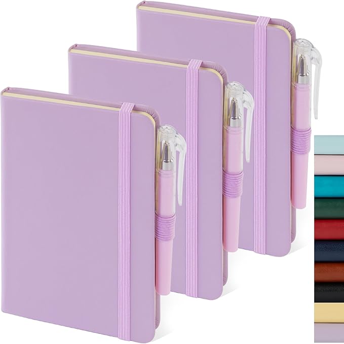 NIRMIRO Purple Small Notebook Journal with Pen Mini Leather Journal for Women Note Book College Ruled Small Note Pad Pocket Size for Work Note Taking Organization