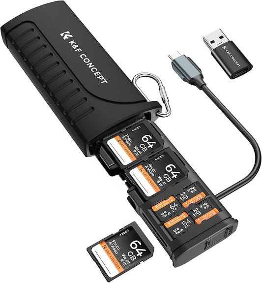 K&F CONCEPT 2-in-1 SD Card Reader Adapter, UHS-II/SD 4.0/Micro SD/USB 3.1 Type-C Dual Slots High-Speed Flash Card Case Compatible with Cameras, Drones, Action Cameras, Phones, Laptops