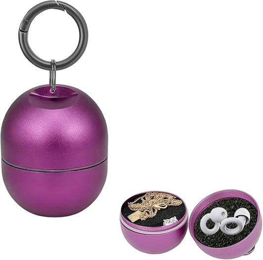 Jewelry Storage Box Case Gym Storage Jewelry Storage Box Case, Ring Organizer Container with Protective Sponge,Jewelry Care Protective Ring Holder with Keychain (1-Tier Plum)