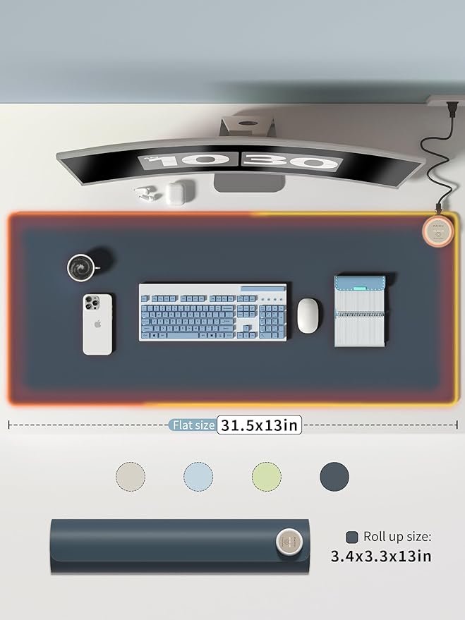 PAIDU Heated Mouse Pad Hand Warmers, Electric Warm Office Desk Mat, 31.5" x 13", 3 Control Levels Temperature 3 Hours Auto Shut-Off, Suitable for Home/Offices Computer Keyboard Pads (Navy Blue)