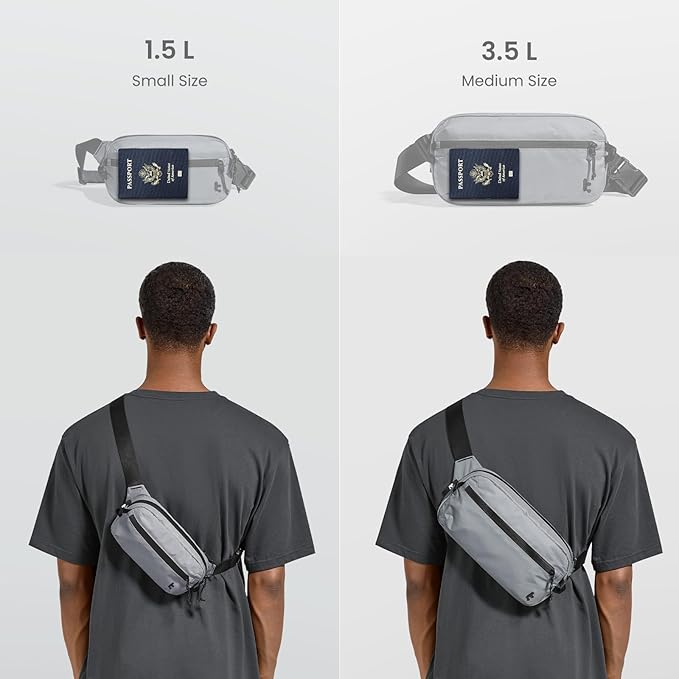 tomtoc 1.5L Sling Bag with RFID Blocking, Crossbody Bag Minimalist Chest Shoulder Pack for Men and Women, Water-resistant Lightweight Casual Waist Fanny Pack for Travel, Daily Use