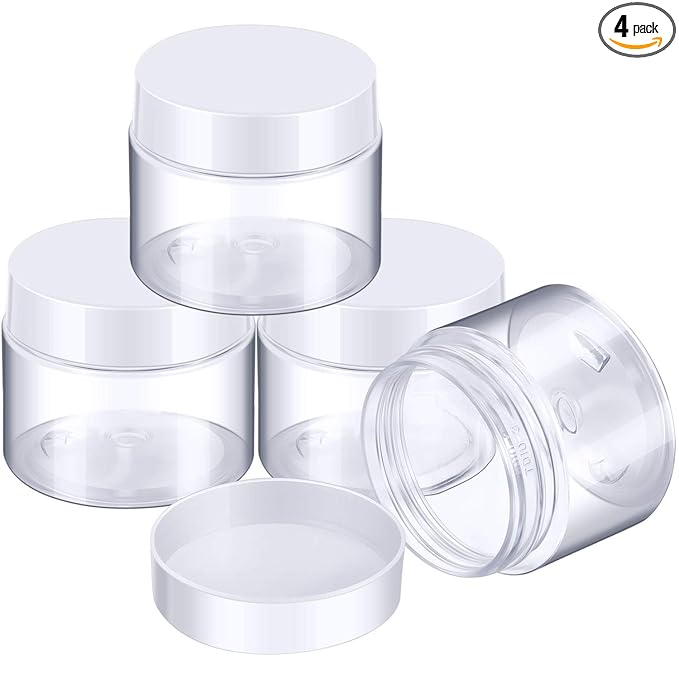 Patelai 4 Pieces Round Wide-mouth Leak Proof Plastic Container Jars with Lids for Travel Storage Makeup Beauty Products Face Creams Oils Salves Ointments DIY Making(2 Ounce,White)