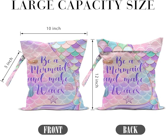 2 Pcs Mermaid Scale Print Wet Bags, Ocean Wet Dry Bag Reusable Zipper Pouch for Swimsuit, Diapers, Pool, Beach, Travel, Dirty Yoga Gym Clothes, Toiletries, Waterproof Birthday Beach Gifts