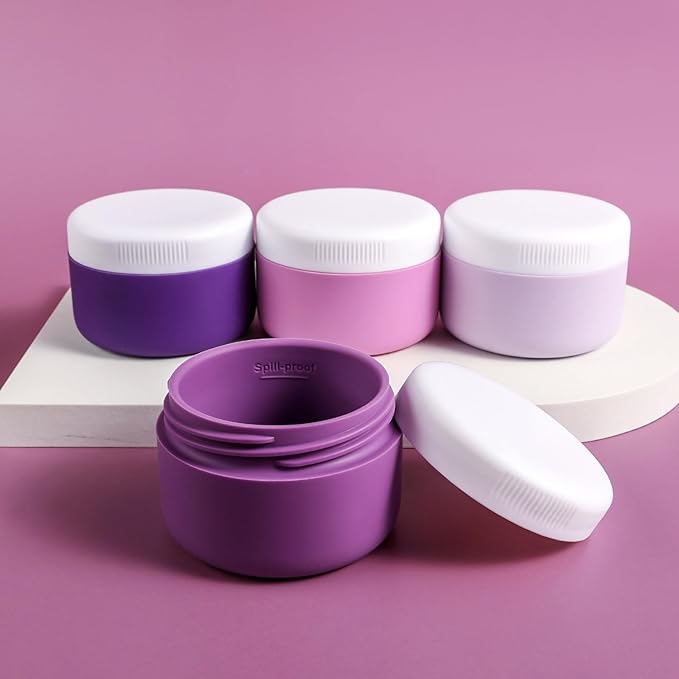 Kuangre Travel Containers for Toiletries, Silicone Cream Jars BPA-Free, Leak-proof 2oz Travel Size Containers, Portable Size Silicone Jars with Lid for Cosmetic Face Hand Body Cream (4 Pack)