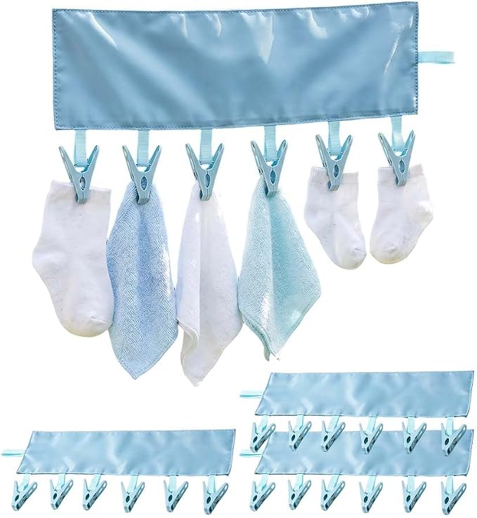 Foldable Travel Laundry Hanging Clip, 2026 New Lightweight Travel Hangers for Cruise and Hotel, Portable Folding Clothes Hanger with 6 Clips for Swimsuits Underwear Socks 3 Pack
