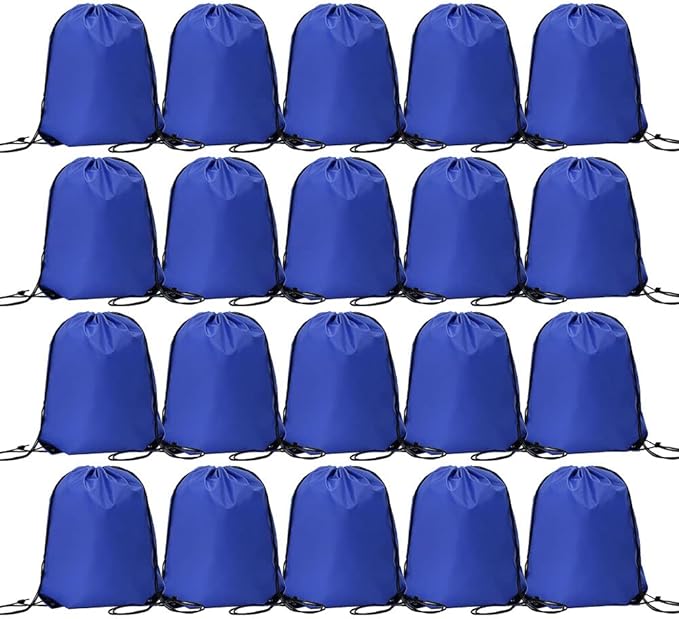 CODOBON 20 Pcs Drawstring Backpack Bulk Draw String Bags Cinch Polyester Bag for Gym Sport, Royal Blue