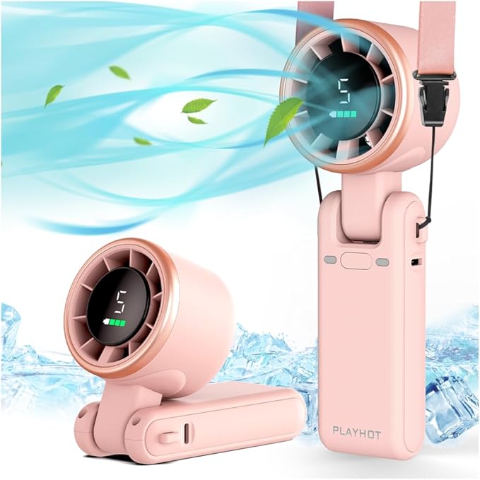 PlayHot Portable Handheld Turbo Fan, 5-Speed Personal Fan, USB-C Rechargeable Fan Up to 12 Hours, 3 IN 1 Hand Fan with Air Turbo Tech Cooling, Travel Fan for Cruise, Beach, Gifts for Women (Pink)