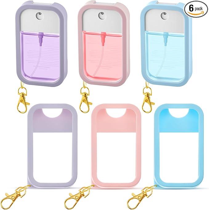 Honeydak 6 Pcs Silicone Case Compatible with Touchland Hand Sanitizer Spray Protective Case with Keychain for Power Mist and Glow Mist 1 Fl oz Hand Sanitizer Spray Accessory (Pink,Blue,Purple)