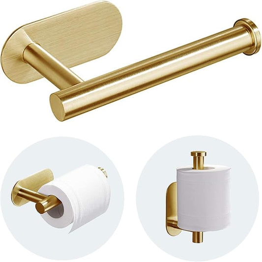 JOPOFI Toilet Paper Holder - Self Adhesive Toilet Paper Holder Wall Mount for Bathroom, Command Strip Stainless Steel Toilet Paper Roll Holder Stick On Wall, No Drilling - Brushed Gold