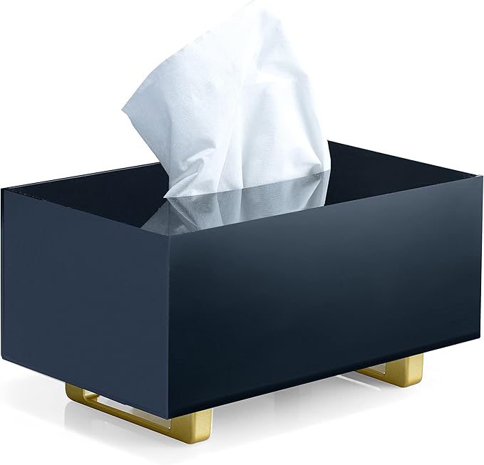 YoBa Thick Black Acrylic Tissue Box Holder Rectangular Tissue Box Dispenser with Gold Plated Aluminum Legs for Bathroom, Kitchen, Bedroom, Office, Hotel and Restaurant