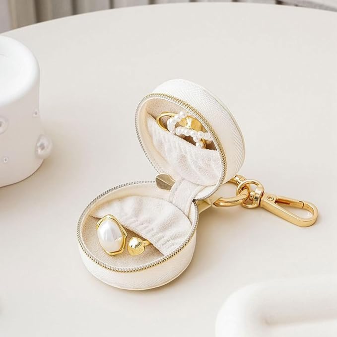 Jewelry Ring Holder Keychain - Portable Travel Sports Ring Keeper Case - Mini Small Versatile Carrying Display Storage Organizer Box With Key Chain (White)