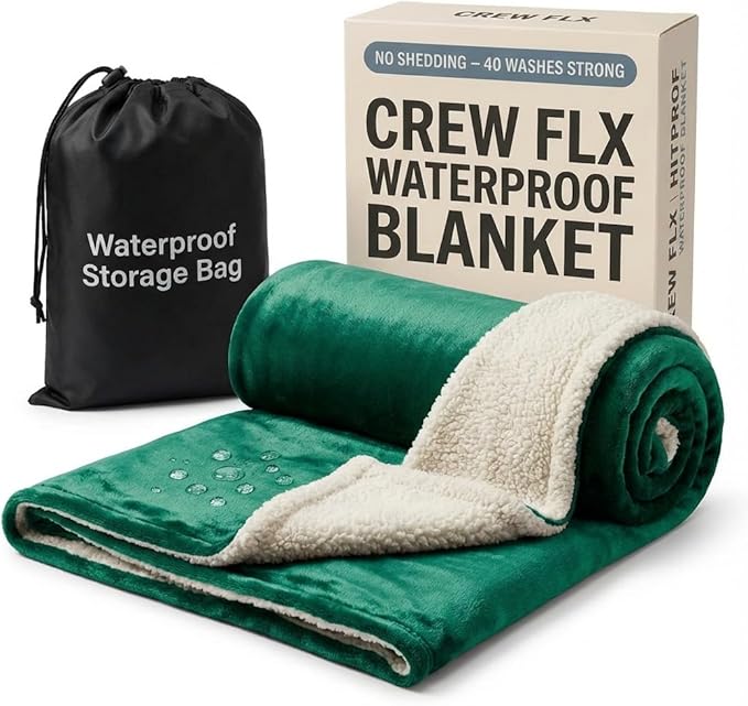 Waterproof Blanket for Bed Intimacy (80"x 60" Queen Size) Reversible Fleece | Sherpa, Love Blanket, Water Proof TPU Stain Proof Couch Furniture Mattress Winter Large Dog Bed Cover - Green
