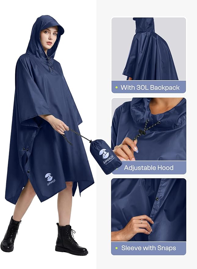 SaphiRose Hooded Rain Poncho Waterproof Raincoat Jacket for Men Women Adults