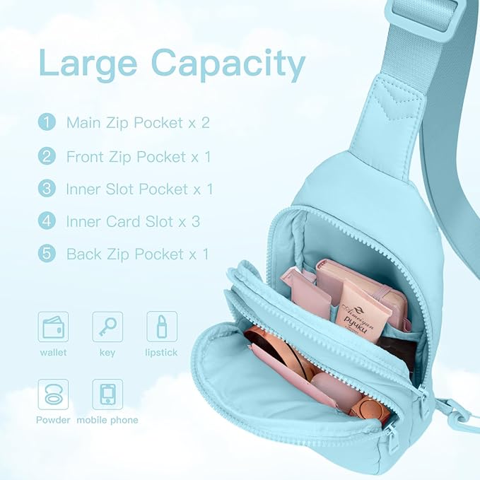Viverte Quilted Puffer Crossbody Bags for Girls Gifts for Teen Girls Sling Bag Lightweight Cross Body Bubble Purse Shoulder Bag for Travel (Icing Blue)