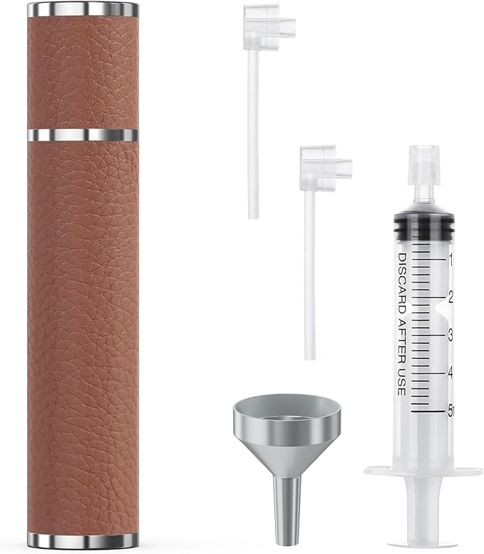 12ml Genuine Leather Perfume Atomizer Refillable, Portable Mini Cologne Sprayer with Magnetic Cap & 3 Refill Tools, Luxury Travel Size Fragrance Spray Bottle for Men & Women (Browm)
