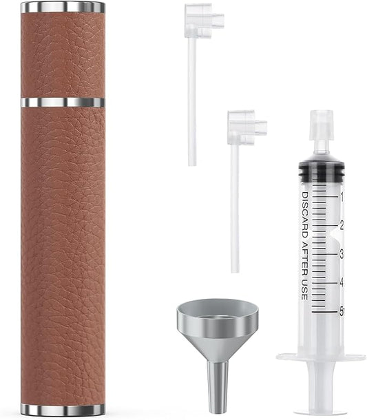 12ml Genuine Leather Perfume Atomizer Refillable, Portable Mini Cologne Sprayer with Magnetic Cap & 3 Refill Tools, Luxury Travel Size Fragrance Spray Bottle for Men & Women (Browm)