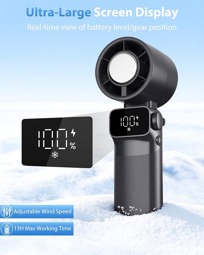 Ouddy Mode Portable Handheld Fan with Ice Cooling, Up to 13Hrs Rechargeable Personal Fan, Foldable Hand Held Pocket Mini Turbo Fans for Travel, Camping, Hiking, Beach, Office, Outdoor