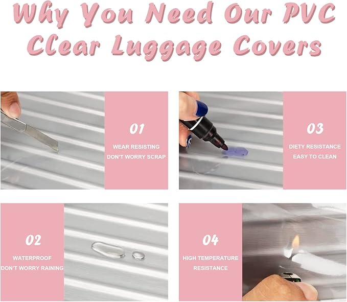 3 Pack Luggage Covers for Suitcase Clear PVC 0.4MM Thickened Waterproof Anti-Scratch Protector Sleeve Fits 20 24 28 Inch Baggage TSA Approved Travel Accessories