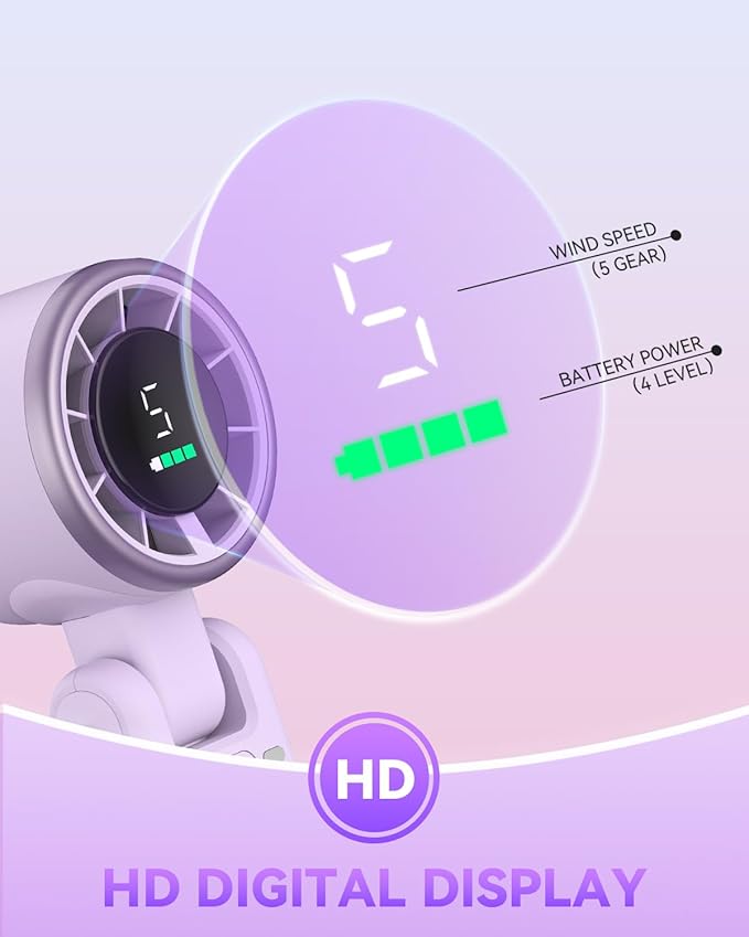 PlayHot Portable Handheld Turbo Fan, 5-Speed Personal Fan, USB-C Rechargeable Fan Up to 12 Hours, 3 IN 1 Hand Fan with Air Turbo Tech Cooling, Travel Fan for Cruise, Beach, Gifts for Women(Purple)