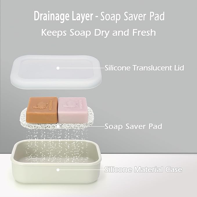 AIDIMMING Large Clear Lid Travel Soap Case, Leak-Proof Shampoo Bar Holder for Shampoo and Conditioner Bar Set, Container with Drain Pad for Oversized Handmade Bars, Travel Gym Camping, Clear&Offwhite