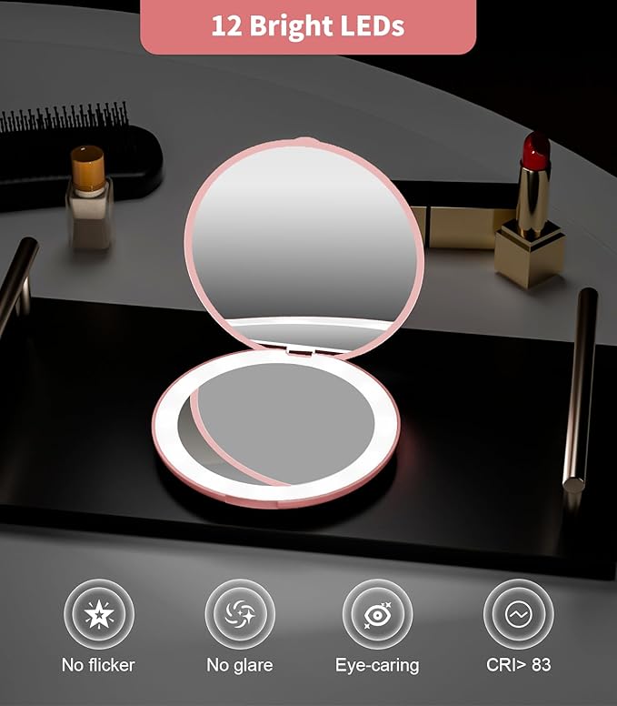 Wobsion Compact Travel Mirror - 1x/10x Magnification, Handheld 2-Sided, Perfect for Purses & Handbags